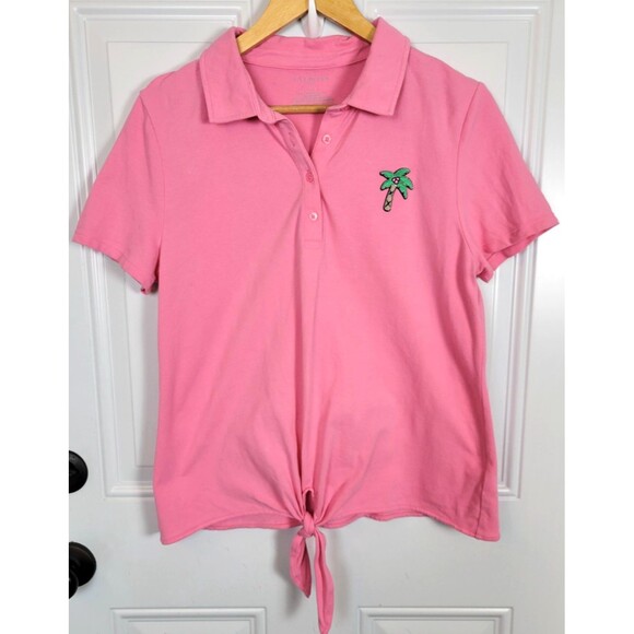Talbots Short Sleeve Polo Tie Front Top Size L Petite - Picture 2 of 8